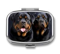 Portable Pill Organizer Rottweiler Wallpaper Small Pill Box 2 Compartment Medicine Vitamin Organizer Travel Medicine Organizer with Mirror & Button Closure Cute Medication Case for Purse
