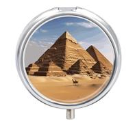 Portable Pill Organizer Small Pill Box Ancient Egypt Pyramid 3 Compartment Medicine Vitamin Organizer Travel Medicine Organizer with Mirror & Button Closure Cute Medication Case for Purse