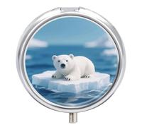 Portable Pill Organizer Small Pill Box Arctic Polar Bear 3 Compartment Medicine Vitamin Organizer Travel Medicine Organizer with Mirror & Button Closure Cute Medication Case for Purse