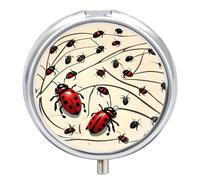 Portable Pill Organizer Small Pill Box Art Ladybug 3 Compartment Medicine Vitamin Organizer Travel Medicine Organizer with Mirror & Button Closure Cute Medication Case for Purse