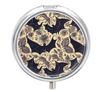 Portable Pill Organizer Small Pill Box Bat Print 3 Compartment Medicine Vitamin Organizer Travel Medicine Organizer with Mirror & Button Closure Cute Medication Case for Purse