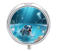 Portable Pill Organizer Small Pill Box Bulldog Real Drift 3 Compartment Medicine Vitamin Organizer Travel Medicine Organizer with Mirror & Button Closure Cute Medication Case for Purse