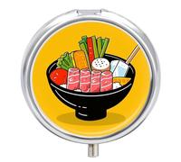 Portable Pill Organizer Small Pill Box Cartoon Hotpot Doodle 3 Compartment Medicine Vitamin Organizer Travel Medicine Organizer with Mirror & Button Closure Cute Medication Case for Purse