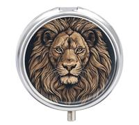 Portable Pill Organizer Small Pill Box Cartoon Lion 3 Compartment Medicine Vitamin Organizer Travel Medicine Organizer with Mirror & Button Closure Cute Medication Case for Purse