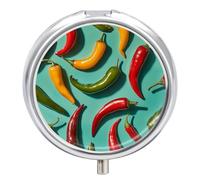 Portable Pill Organizer Small Pill Box Chili Pepper Image 3 Compartment Medicine Vitamin Organizer Travel Medicine Organizer with Mirror & Button Closure Cute Medication Case for Purse