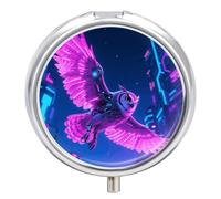 Portable Pill Organizer Small Pill Box Cyber Owl 3 Compartment Medicine Vitamin Organizer Travel Medicine Organizer with Mirror & Button Closure Cute Medication Case for Purse