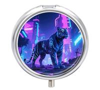 Portable Pill Organizer Small Pill Box Cyber Tiger 3 Compartment Medicine Vitamin Organizer Travel Medicine Organizer with Mirror & Button Closure Cute Medication Case for Purse