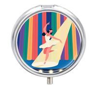 Portable Pill Organizer Small Pill Box Dancer on Stage 3 Compartment Medicine Vitamin Organizer Travel Medicine Organizer with Mirror & Button Closure Cute Medication Case for Purse