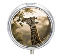 Portable Pill Organizer Small Pill Box Giraffe Eating Leaves 3 Compartment Medicine Vitamin Organizer Travel Medicine Organizer with Mirror & Button Closure Cute Medication Case for Purse