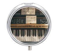 Portable Pill Organizer Small Pill Box Music Note Piano 3 Compartment Medicine Vitamin Organizer Travel Medicine Organizer with Mirror & Button Closure Cute Medication Case for Purse