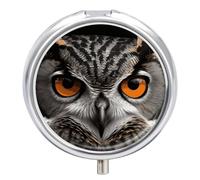 Portable Pill Organizer Small Pill Box Owl Eyes 3 Compartment Medicine Vitamin Organizer Travel Medicine Organizer with Mirror & Button Closure Cute Medication Case for Purse