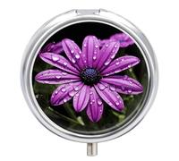 Portable Pill Organizer Small Pill Box Purple Daisy 3 Compartment Medicine Vitamin Organizer Travel Medicine Organizer with Mirror & Button Closure Cute Medication Case for Purse