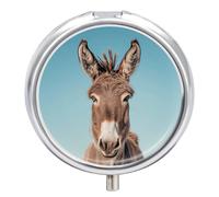Portable Pill Organizer Small Pill Box Real Image of Donkey 3 Compartment Medicine Vitamin Organizer Travel Medicine Organizer with Mirror & Button Closure Cute Medication Case for Purse