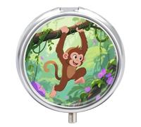 Portable Pill Organizer Small Pill Box Rhesus Monkey 3 Compartment Medicine Vitamin Organizer Travel Medicine Organizer with Mirror & Button Closure Cute Medication Case for Purse