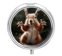 Portable Pill Organizer Small Pill Box Squirrel Funny Animal 3 Compartment Medicine Vitamin Organizer Travel Medicine Organizer with Mirror & Button Closure Cute Medication Case for Purse