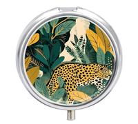 Portable Pill Organizer Small Pill Box Yellow and Dark Green 3 Compartment Medicine Vitamin Organizer Travel Medicine Organizer with Mirror & Button Closure Cute Medication Case for Purse