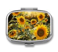 Portable Pill Organizer Sunflowers After Rain Small Pill Box 2 Compartment Medicine Vitamin Organizer Travel Medicine Organizer with Mirror & Button Closure Cute Medication Case for Purse