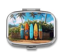 Portable Pill Organizer Surf's Up Surfboard Small Pill Box 2 Compartment Medicine Vitamin Organizer Travel Medicine Organizer with Mirror & Button Closure Cute Medication Case for Purse