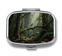 Portable Pill Organizer Tropical Plants Monkey Small Pill Box 2 Compartment Medicine Vitamin Organizer Travel Medicine Organizer with Mirror & Button Closure Cute Medication Case for Purse