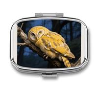 Portable Pill Organizer Yellow Snowy Owl Small Pill Box 2 Compartment Medicine Vitamin Organizer Travel Medicine Organizer with Mirror & Button Closure Cute Medication Case for Purse
