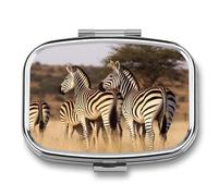 Portable Pill Organizer Zebras On South Africa Small Pill Box 2 Compartment Medicine Vitamin Organizer Travel Medicine Organizer with Mirror & Button Closure Cute Medication Case for Purse
