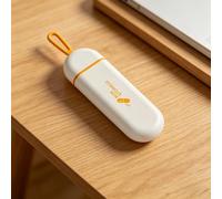 Portable Pill Storage Box,Mini Travel Pill Organizer with Hanging Rope,Small and Cute Dispenser Tracking Container for Drugs,Capsules,Fish Oil,Tablets,Antibiotics(White Orange)