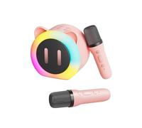 Portable Pink Karaoke Machine for Kids Adults, Rechargeable Bluetooth Speaker with 2 Wireless Microphones for Kids Girls 4-10+ | Birthday Gift & Home Party Fun