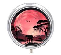 Portable Pink Moon Elephant Pill Box with 3 Compartments Travel Pill Holder Cute Round Tablet Container Mini Vitamin Holder
