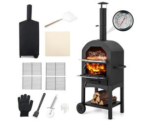 Portable Pizza Oven Outdoor Grill w/ Waterproof Cover & Thermometer