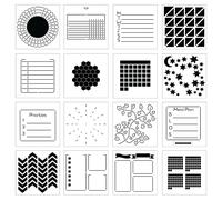 Portable Planner Stencils - x16 Small Square Journal Stencils with Templates for Habit Trackers, Calendars, Checklists, Meal Plans - Journaling Supplies Kit & Planner Accessories for Bullet Journals