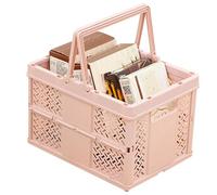 Portable Plastic Basket with Handle, Foldable Space Saving Storage Box | Chic Pink Design, for Snacks and Fruits, Apartment or Supermarket Use, Multi Function Storage