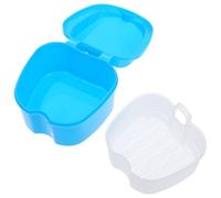 Portable Plastic Denture Storage Box with Filter, 2 Pack Blue | Night Guards and Dentures, On-the-go Storage for Work Trips, Sleek Smooth Finish, Hinged Closure