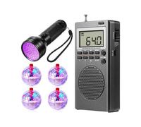 Portable Pocket FM AM Radio 9K/10K Radios Receiver Built-in Speaker W/4xLED Light- Pet Cat Balls 1xFlashlight