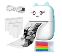 Portable Pocket Printer Thermal, Wireless Rechargeable 1200mAh Battery Mob Printer 200dpi with 6 Rolls Thermal Printing Paper Ink Free for Kids, Compatible with Phone and Tablet
