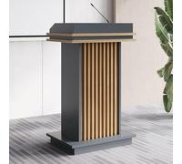 Portable Podium Stand with Locking Wheels Ergonomic Wooden Reception Desk for Church Classroom Office Conference Use - Storage Included (Gray A)