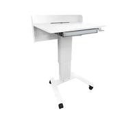 Portable Podium with Lockable Wheels Height Adjustable Sit-Stand Desk with Drawer Speaker's Stand Wide Reading Surface for Teachers Classrooms (Color: White)