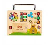 Portable Power Station Activity Panel for Seniors, Wooden Fidget Board with Carrying Handle, Switches, Dials, and Plug Components, Fine Motor Skills, 12 x 8 Inches