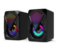 Portable, Powerful Mini Speakers for PC LaptopTablets, RGB-7 Colourful LED Lights, volume control, Stereo 2.0, USB Powered 3.5mm Aux, cord length 1.3m for Gaming/Entertainment -(Black)