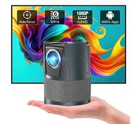 Portable Projector 4K Support Auto Focus HDR,1080P Ultra HD Mini Smart Home Theater Projector with WiFi 6 Bluetooth,Android TV,50% Zoom,1.12:1 Shorter-Throw,for Bedroom Gaming Outdoor Camping