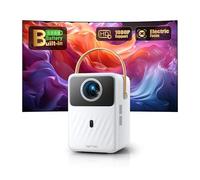 Portable Projector【Built-In Rechargeable Battery & APPs】Mini Home Projector with Prime Video, Dis+, Auto Keystone Electric Focus, FHD 1080P, WiFi Bluetooth Outdoor Projectors for RV, Camping, Garden