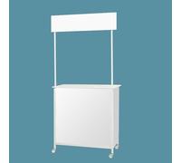 Portable Promotion Counter Table - Pop Up Podium for Trade Shows, Exhibitions, Events, and Supermarkets - Folding Tasting Booth Kiosk Display Stand with Banner