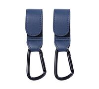 Portable PU Leather Stroller Hooks Clips, Rotate 360 Degree Cart Organizer Pram Hook Accessories(Dark blue-2PCS)