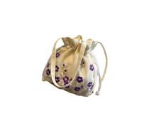 Portable Purse Embroidery Flower Handbag, Ethnic Style Floral Bucket Bag Drawstring Bag for Woman(B)