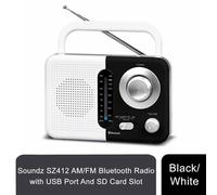 Portable Radio Black/White 25x15x5cm Plastic AM/FM Bluetooth USB SD Aux 3inAmpFM