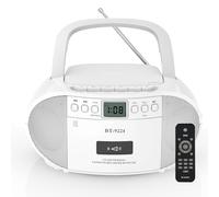 Portable Radio CD Cassette Player Combo with Bluetooth Speaker, USB Playback, Earphone Jack, AM/FM Radio, Remote Control, AC/Battery Powered Boombox