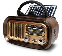 Portable Radio Retro, AM/FM/SW Small Radio with Solar Panel, Battery Radio Powered by 1200mAh Rechargeable or D-Cell Batteries, Rechargeable radio Supports USB/TF Card/TWS