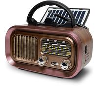 Portable Radio Retro, AM/FM/SW Small Radio with Solar Panel, Battery Radio Powered by 1200mAh Rechargeable or D-Cell Batteries, Rechargeable radio Supports USB/TF Card/TWS