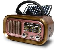 Portable Radio Retro, AM/FM/SW Small Radio with Solar Panel, Battery Radio Powered by 1200mAh Rechargeable or D-Cell Batteries, Rechargeable radio Supports USB/TF Card/TWS