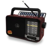 Portable Radio Small with Solar Cell and 1200 mAh Battery, AM/FM/SW Receiver with 8 W Speaker/TWS/USB/TF, Suitcase Radio with Bluetooth for Camping, Emergencies and Outdoor (Red)