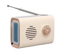Portable Radio Solar Powered, Miniature Radio Bluetooth Speaker with Light, Rechargeable Pocket Digital Radio for Indoor Outdoor Home Emergency Elder Use (Beige)